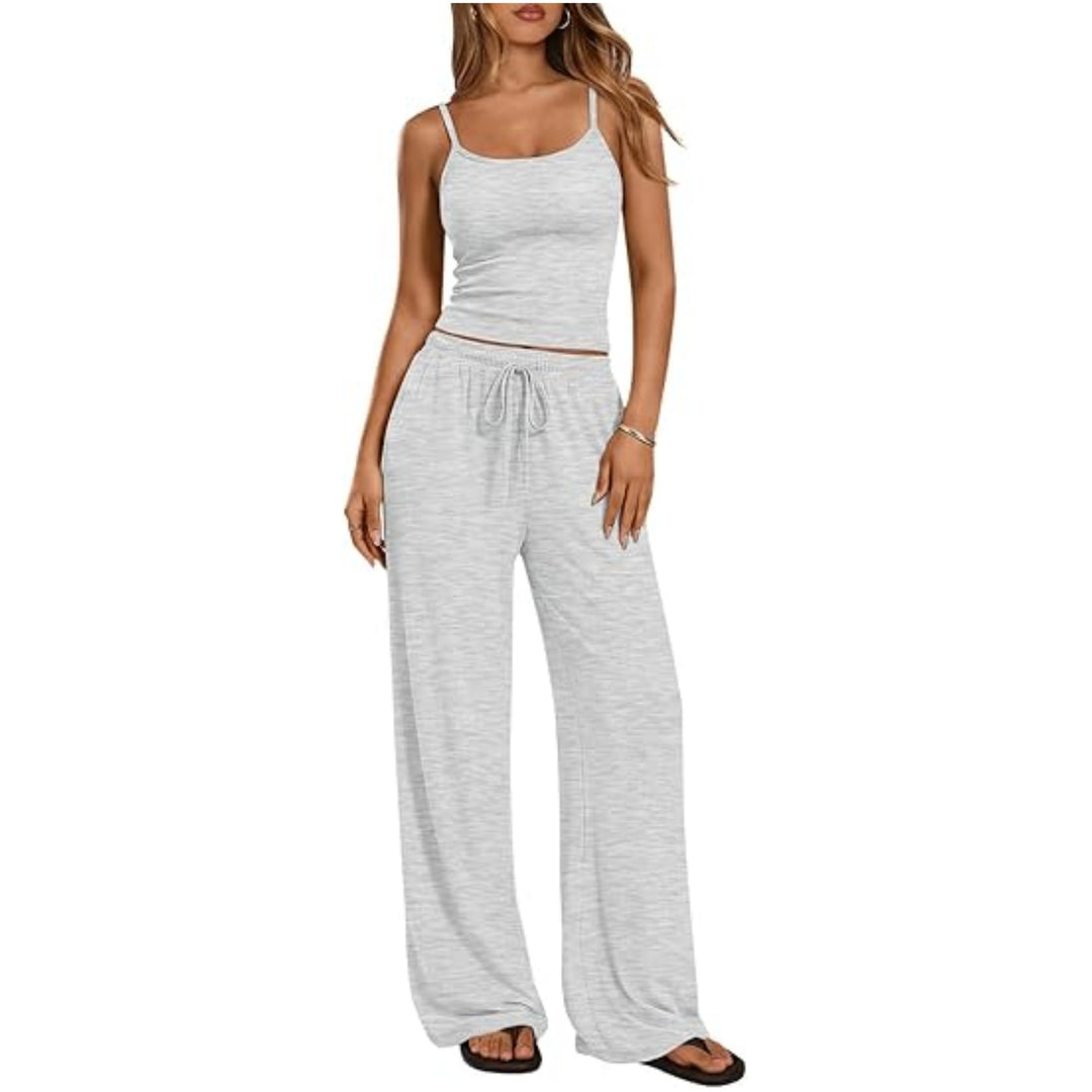 Damen Loungewear-Set aus weichem Viskose-Mix mit Spaghettiträgertop und weiter Jersey-Hose Drune