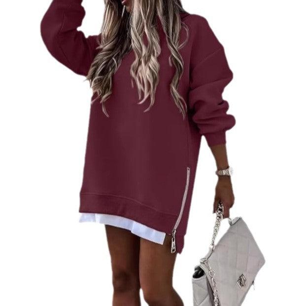 Damen Oversized Kapuzenpullover Kleid mit verdecktem Reißverschluss Drune