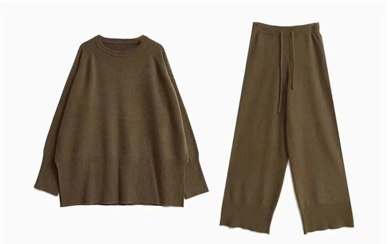 Damen lässiges Strickoberteil mit weitem Schnitt und bequemen Hosen Drune