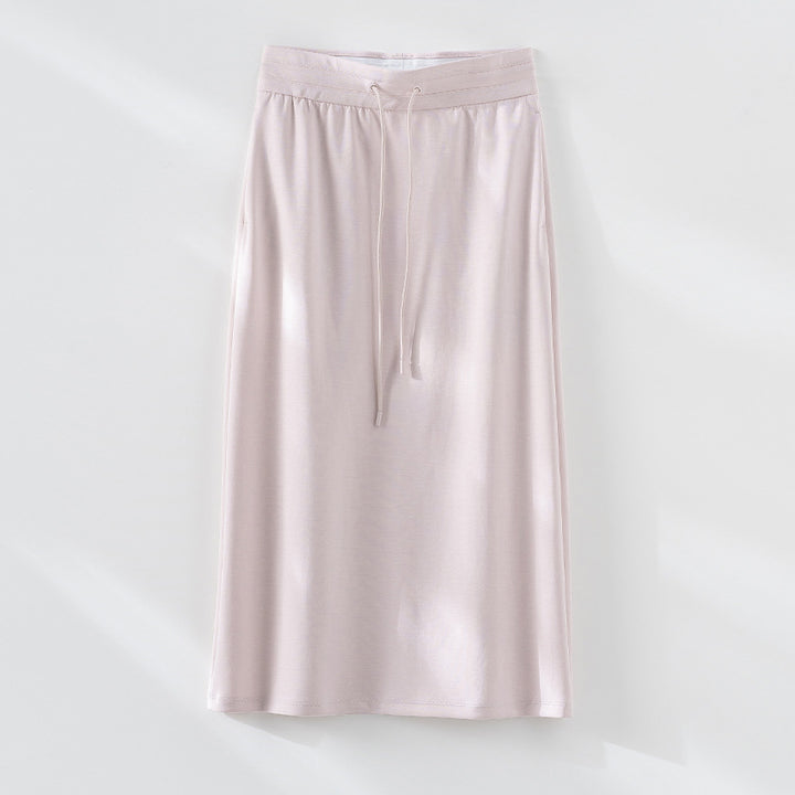 Damen Jersey-Midirock mit elastischem Tunnelzugbund und geradem Fall Drune