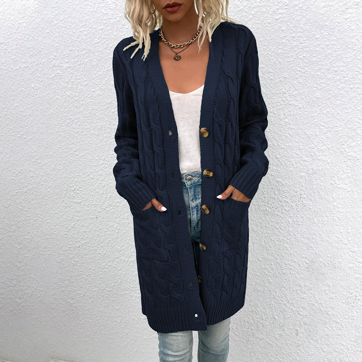 Damen Lange gestrickte Strickjacke mit Kabelmuster Drune