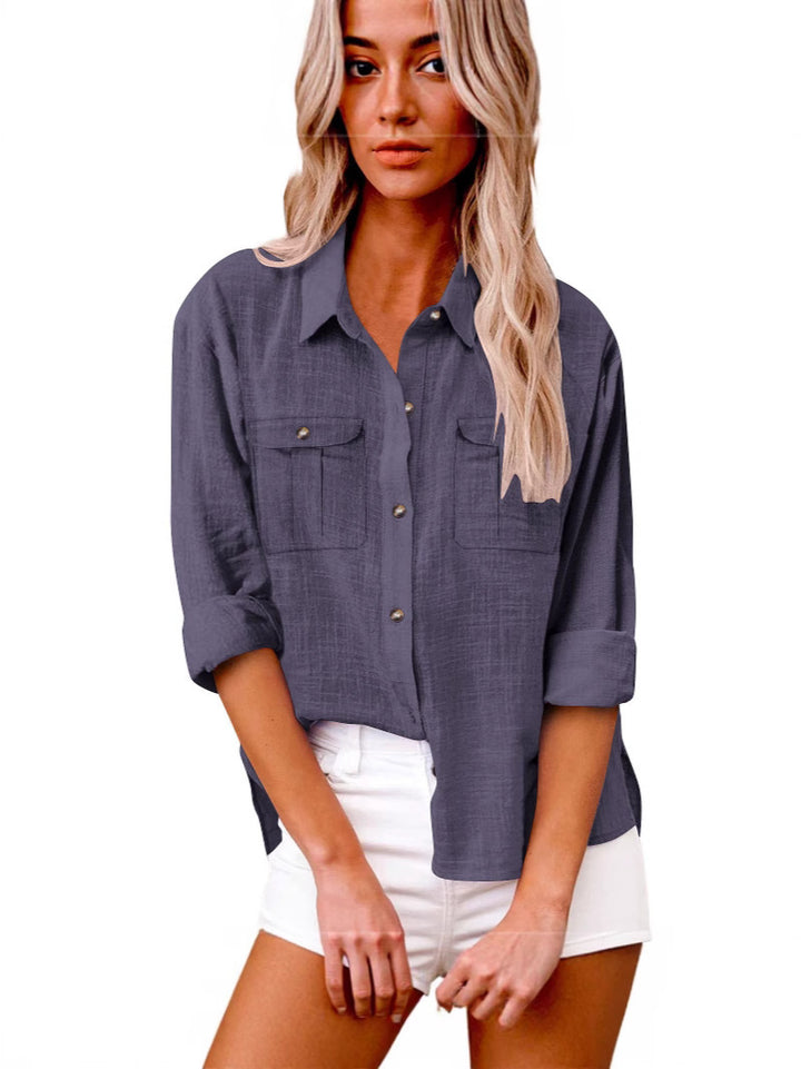 Damen Leichte Oversize-Hemdbluse aus Baumwollmischung mit Brusttaschen Drune