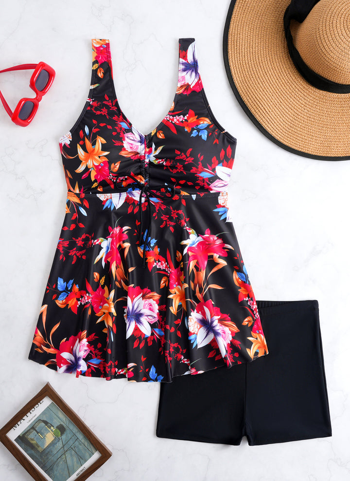Damen Tankini-Set mit modischem Volant und grafischem Pfauenmuster Drune