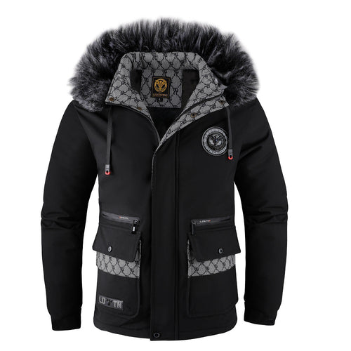 Herren nan urbaner Thermo-Parka mit abnehmbarer Kunstfellkapuze, gesteppter Inneneinlage und multifunktionalen Fronttaschen Drune