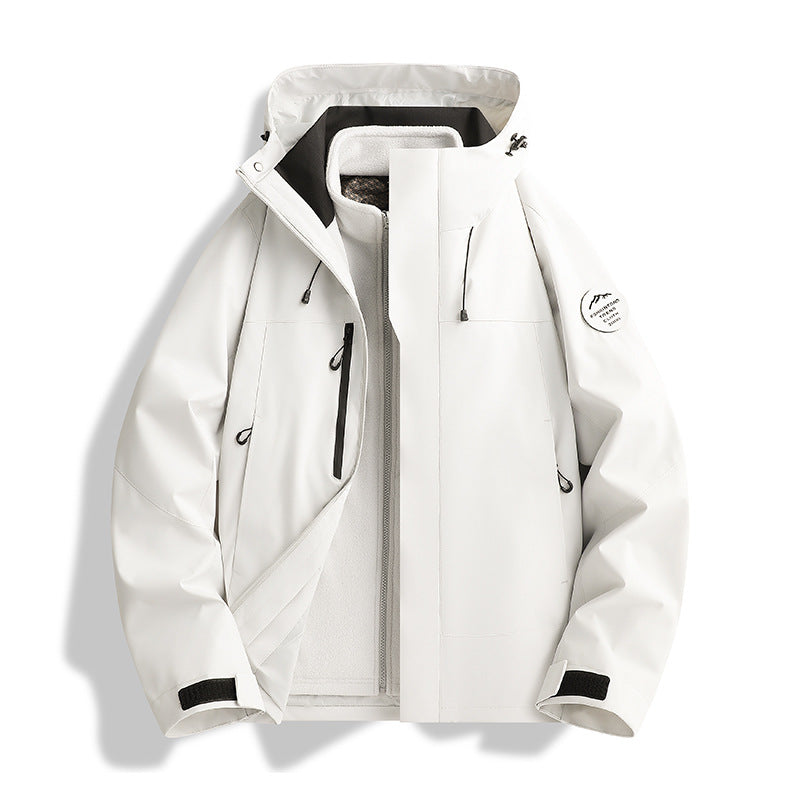 Herren Atmungsaktive, Wasserdichte Softshell-Jacke mit Fleecefutter und Kapuze Drune