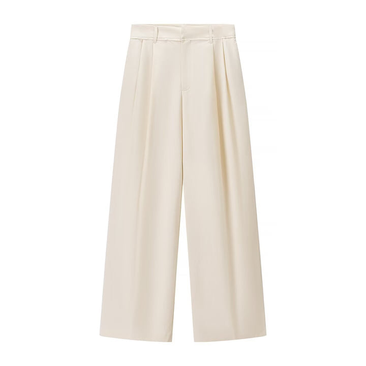 Damen Hochtaillierte Palazzohose mit Bundfalten und weitem Bein Drune