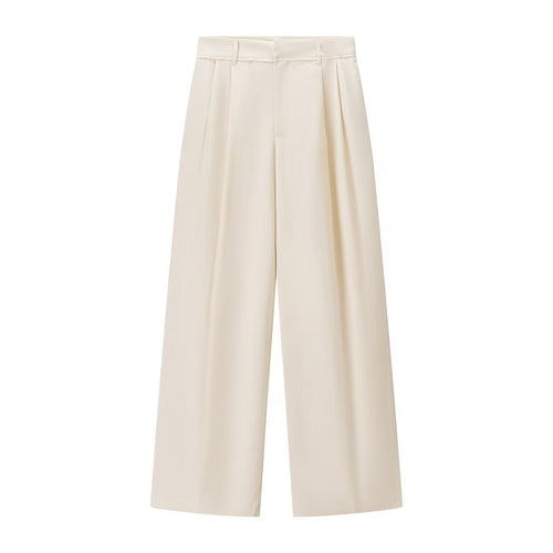 Damen Hochtaillierte Palazzohose mit Bundfalten und weitem Bein Drune