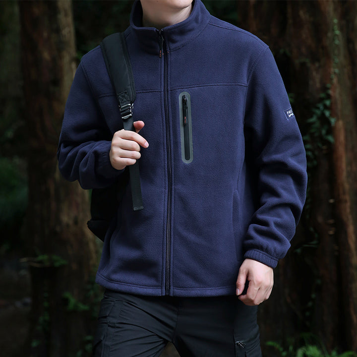 Herren Thermo‑Mikrofleece‑Outdoorjacke mit Stehkragen, wasserdichter Brustreißverschlusstasche Drune