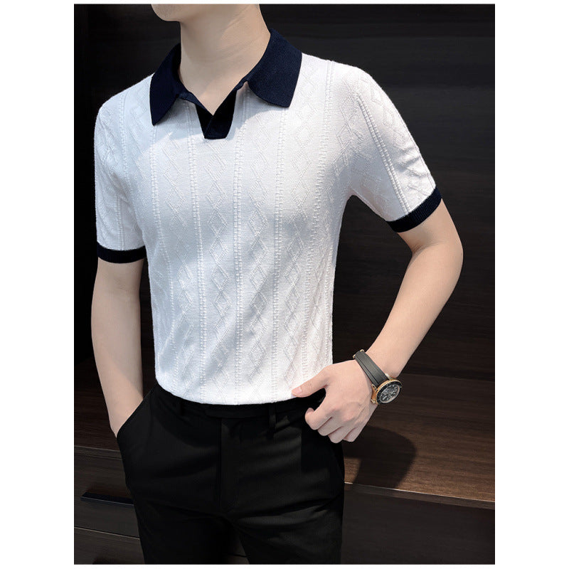 Herren Elegantes Strickpolo mit Kontrastkragen Drune