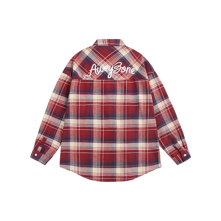 Damen Oversize Karo-Hemdjacke mit Kimono‑Schnitt, Tunnelzugbändern und aufgesetzten Taschen Drune