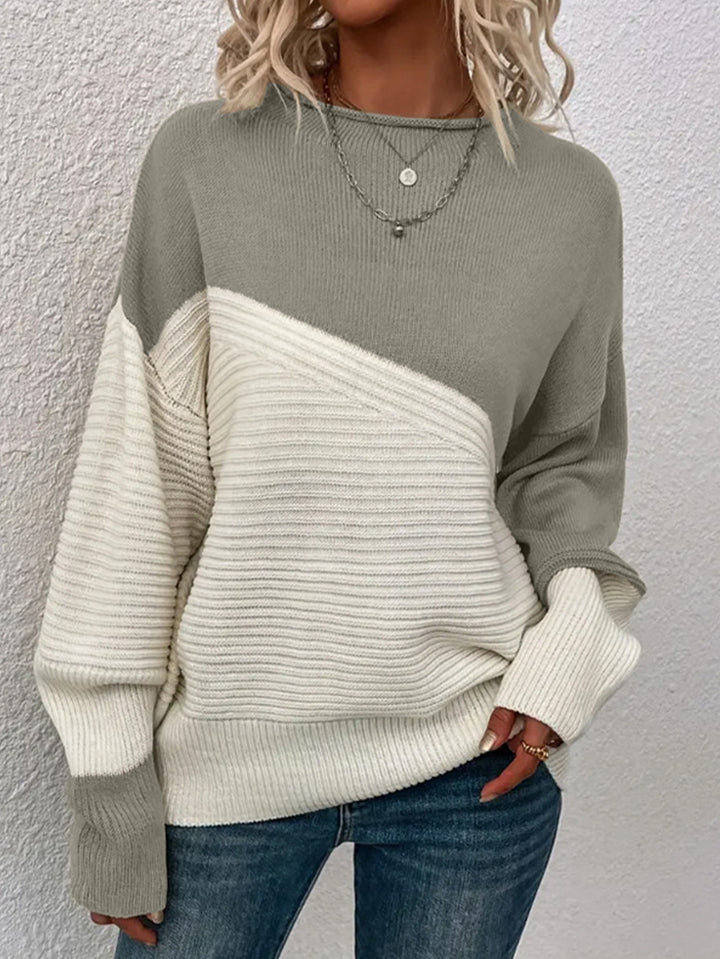 Damen lässiger Strickpullover mit strukturiertem Design und modernen Farbblöcken Drune
