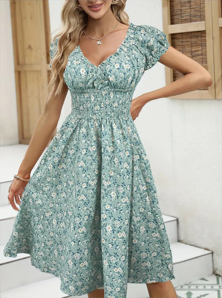 Damen Sommerliches Maxikleid mit Rüschendetails und elastischem Taillenbereich Drune