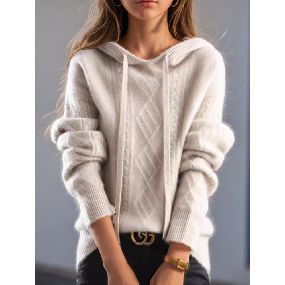Damen nan kuscheliger Kapuzenpullover aus Kaschmirmischung mit Zopfmuster und Oversize-Schnitt Drune