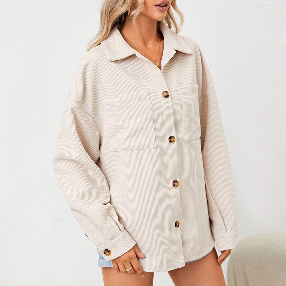 Damen Cord-Jacke mit lässigem Schnitt und knöpfbarem Oversize-Design Drune