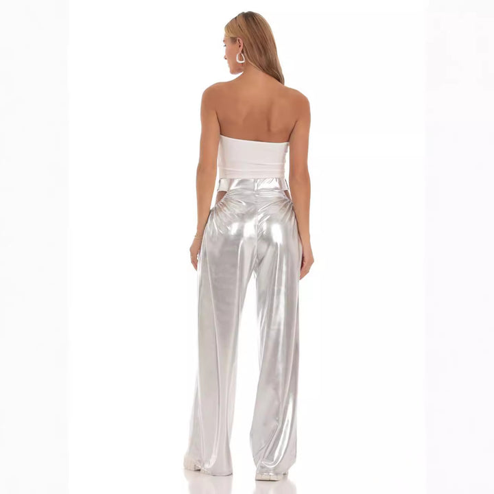 Damen High-Waist Baggy-Hose mit Cut-Out-Details und glänzendem Finish Drune