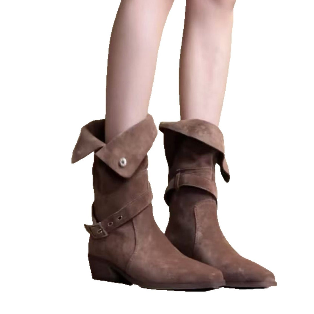 Damen Elegante Schnürstiefel mit modischem Riemen Drune