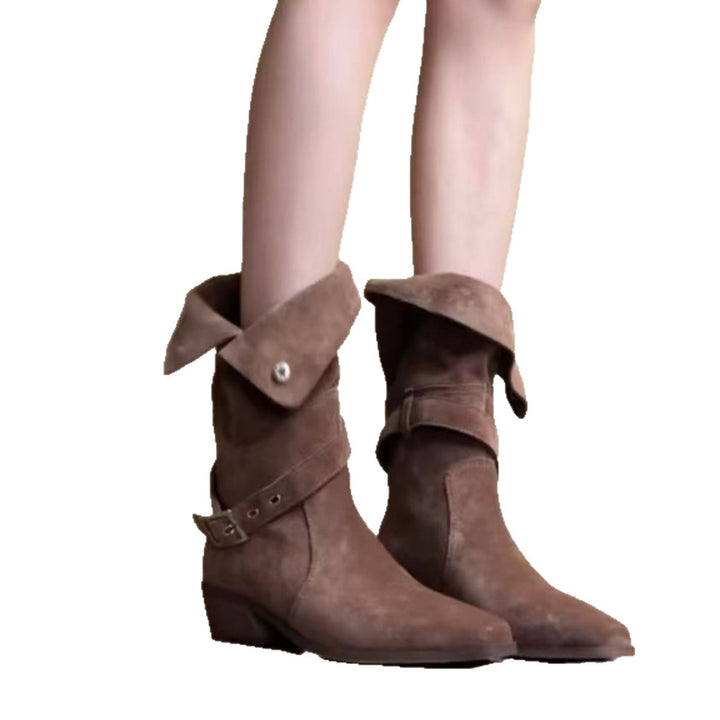 Damen Elegante Schnürstiefel mit modischem Riemen Drune