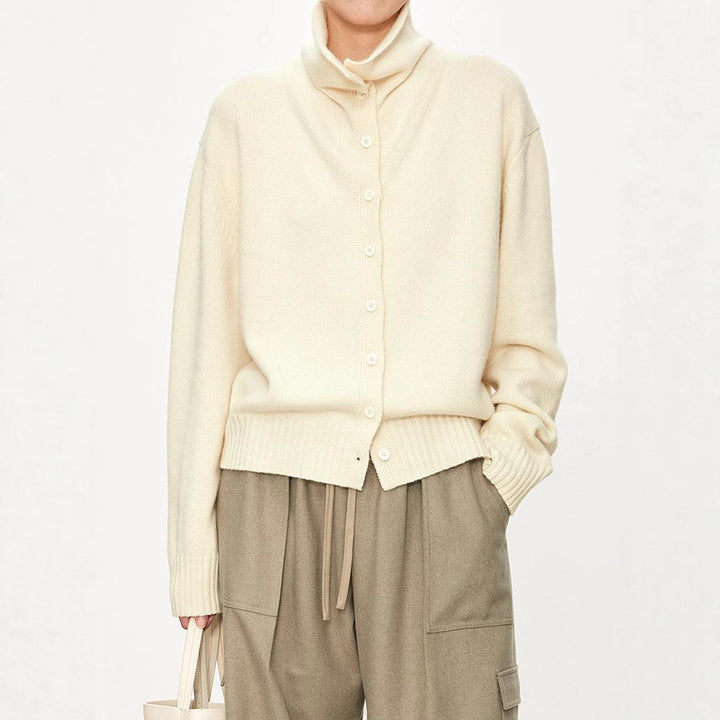 Damen modischer Strickcardigan mit hohem Kragen und Knopfleiste Drune