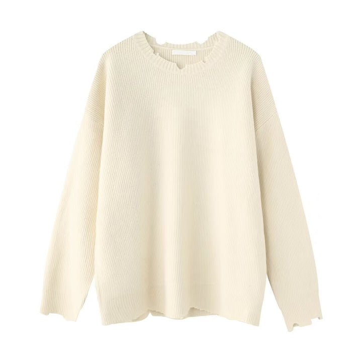 Damen Elegante Grobstrickpullover mit modernem V-Ausschnitt Drune
