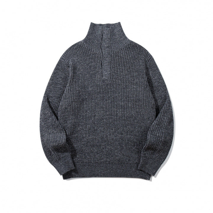 Unisex Grobgestrickter Halfzip-Pullover mit Stehkragen und markanter Rippenstruktur Drune