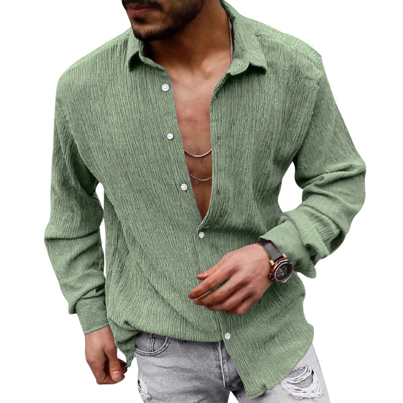 Herren nan strukturiertes Casual-Hemd mit Crinkle-Optik, Hemdkragen und legerem Oversize-Schnitt Drune