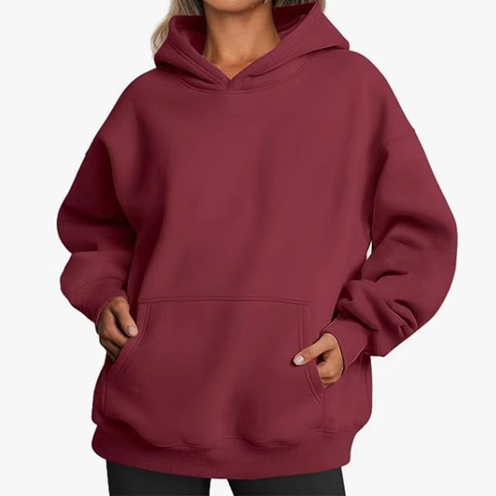 Damen nan extralanger Oversize-Kapuzenpullover im Boxy-Schnitt mit Kängurutasche und geripptem Abschluss Drune