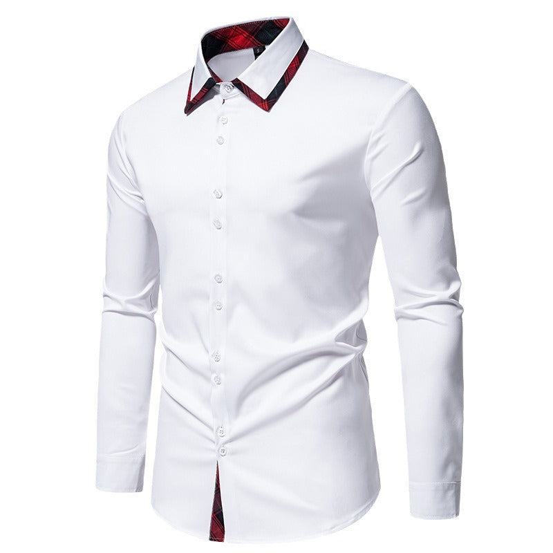 Herren elegantes Langarmhemd mit kreativem Kragen und kontrastierenden Details Drune