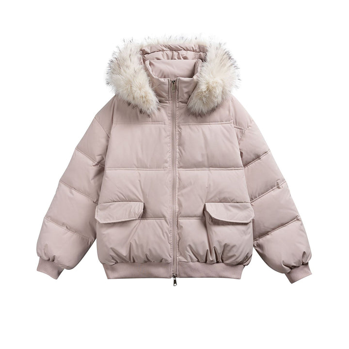 Damen Boxy-Pufferjacke mit Kapuze und voluminösem Kunstfellkragen Drune
