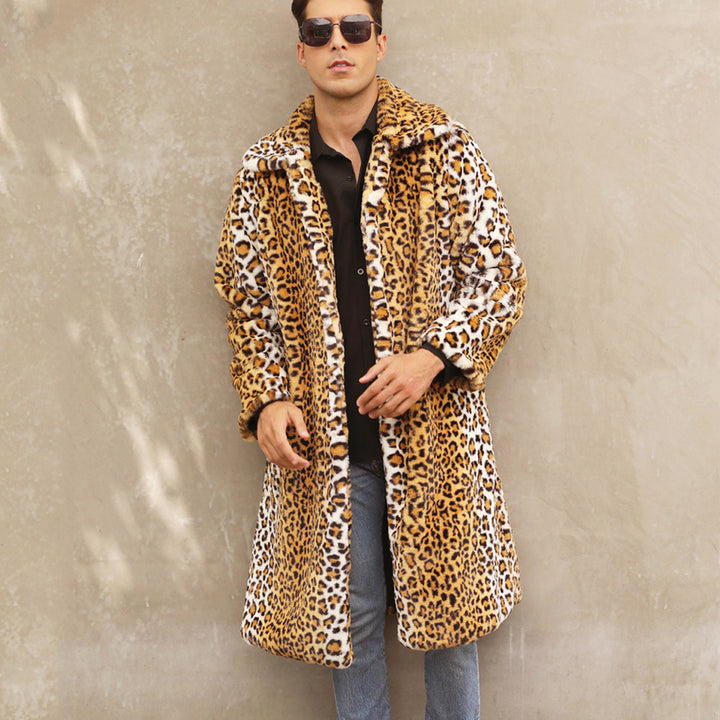 Herren Eleganter Kunstpelzmantel im Leopardenlook Drune