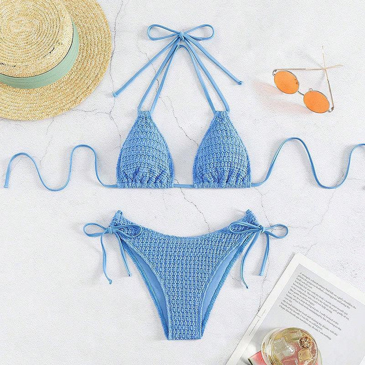 Damen Häkel-Bikini mit verspielten Bindebändern Drune