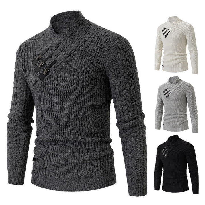 Herren Strukturiertes Zopfmuster-Mockneck-Pullover mit asymmetrischer Riegelverzierung Drune