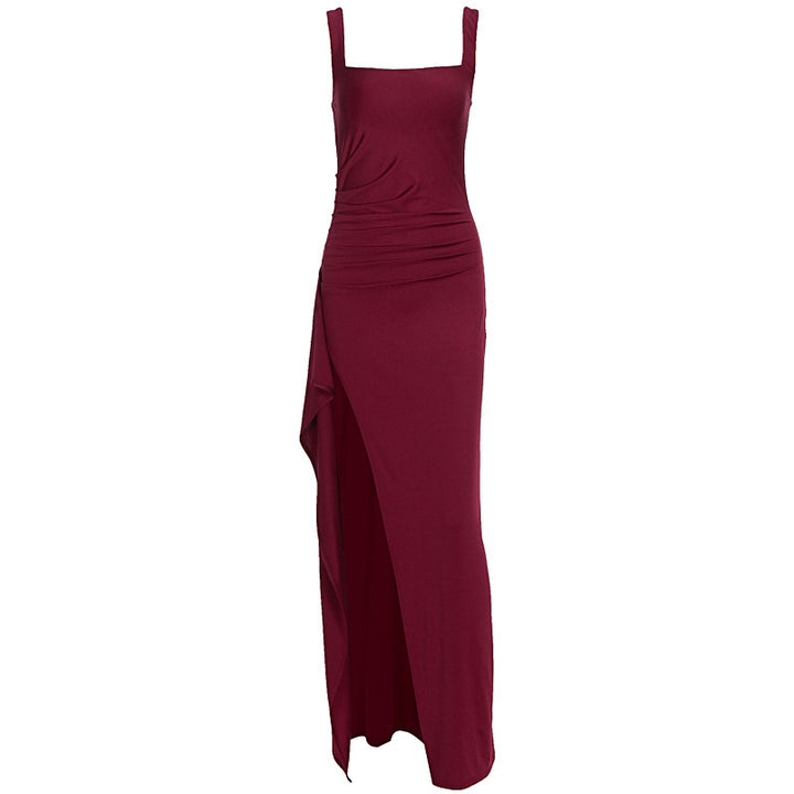 Damen Elegantes Maxikleid mit seitlichem Schlitz und raffinierten Raffungselementen Drune