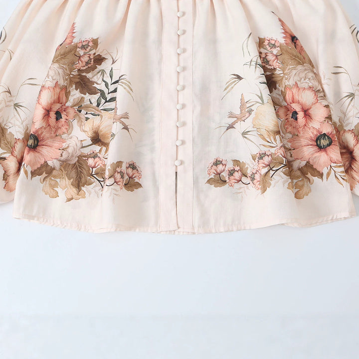 Damen Bluse mit Stehkragen, durchgehender Knopfleiste und weiten Ballonärmeln Drune