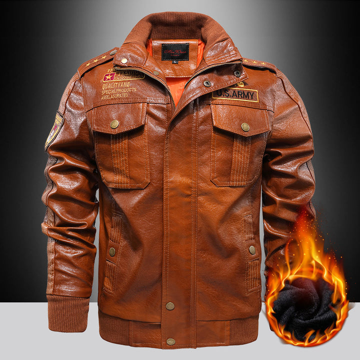 Herren isoliertes Kunstleder-Fliegerblouson im Military-Look mit Applikationen und gerippten Abschlüssen Drune