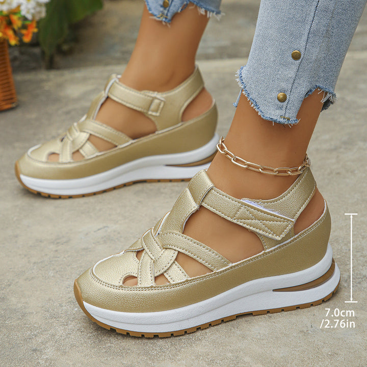Damen Geschlossene Plateau-Sport-Sandalen mit geflochtenen Riemen und Klettverschluss Drune