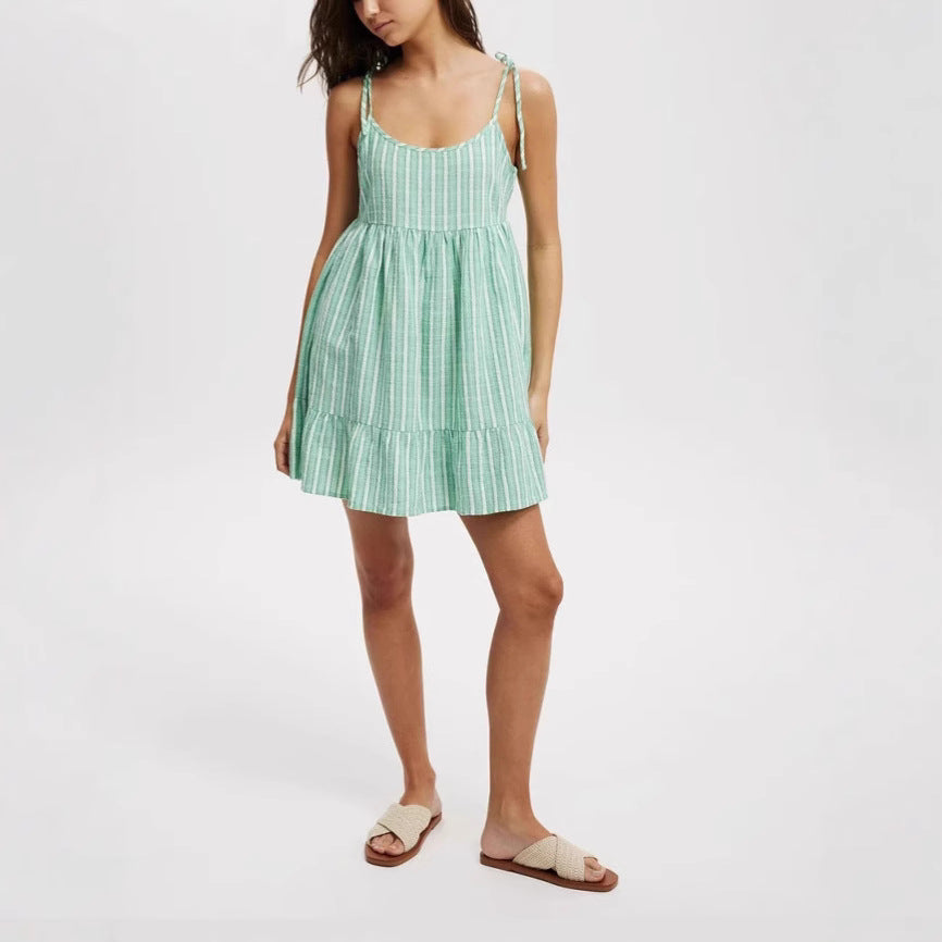 Damen Sommerliches Kurzkleid mit verstellbaren Trägern und Rüschensaum Drune