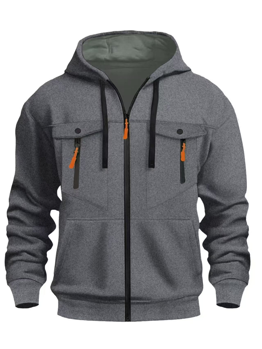Herren Kapuzen-Sweatjacke mit durchgehendem Reißverschluss, zwei zip-Brusttaschen und ergonomischen Bündchen Drune