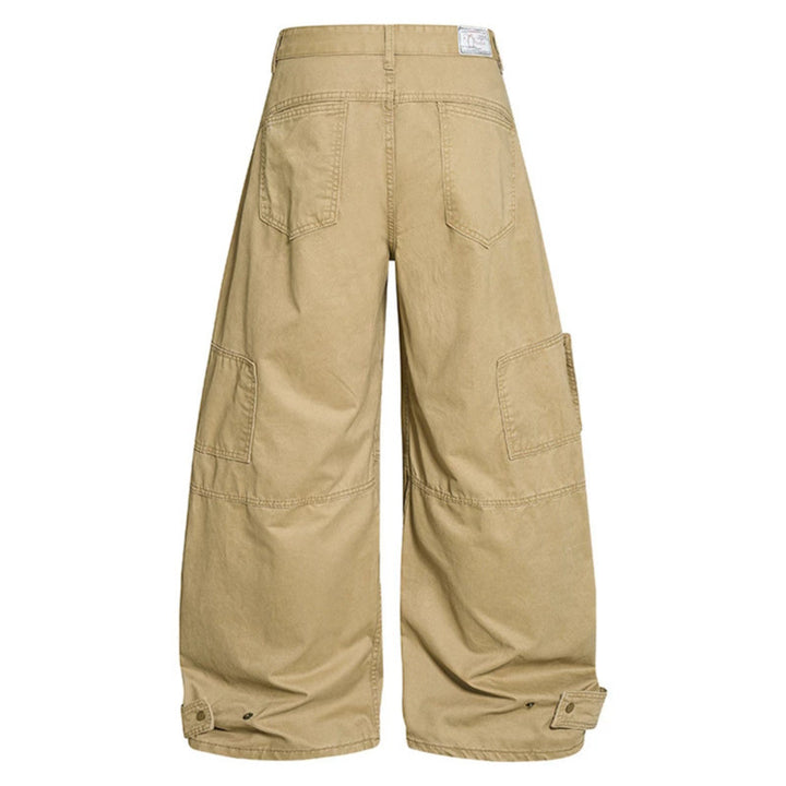Damen weite Cargo‑Culotte‑Hose mit hoher Taille, Ballon‑Bein und aufgesetzten Klappentaschen Drune