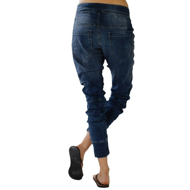 Damen bequeme Denim-Haremshose mit elastischem Bund und lässigem Schnitt Drune