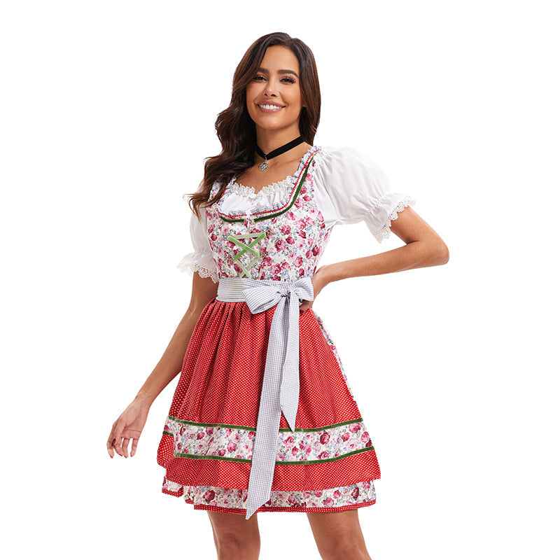 Damen nan verspieltes Trachtenkleid mit floral bestickter Korsage, geschnürter Taille und kurzstufigem Rock Drune