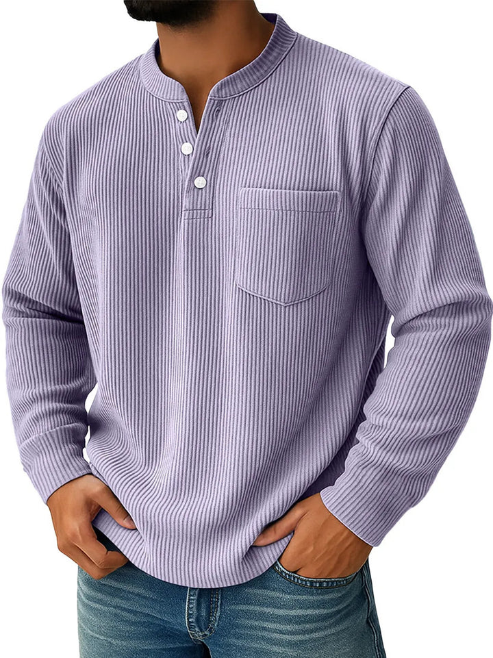 Herren nan thermisches Waffelstrick-Henleyshirt mit Stehkragen Brusttasche und geripptem Komfortschnitt Drune
