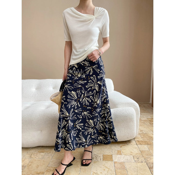 Damen elegantes Maxikleid mit floralem Muster und schwingendem Saum Drune