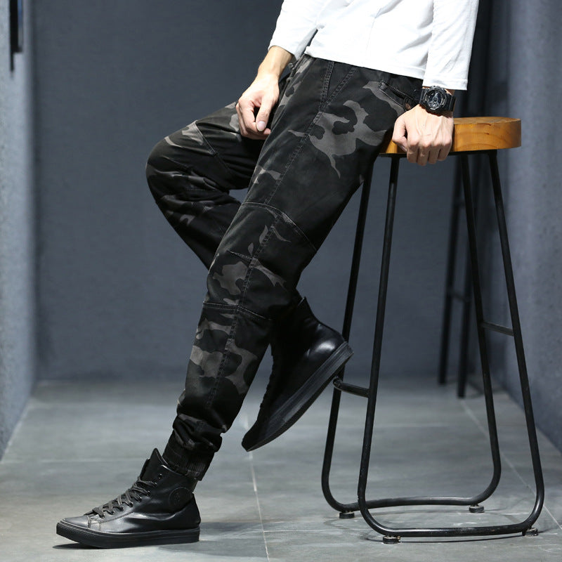 Herren Camouflage-Utility-Joggerhose mit verstärkten Kniepaneelen, verdeckten Reißverschlusstaschen und elastischem Knöchelabschluss Drune