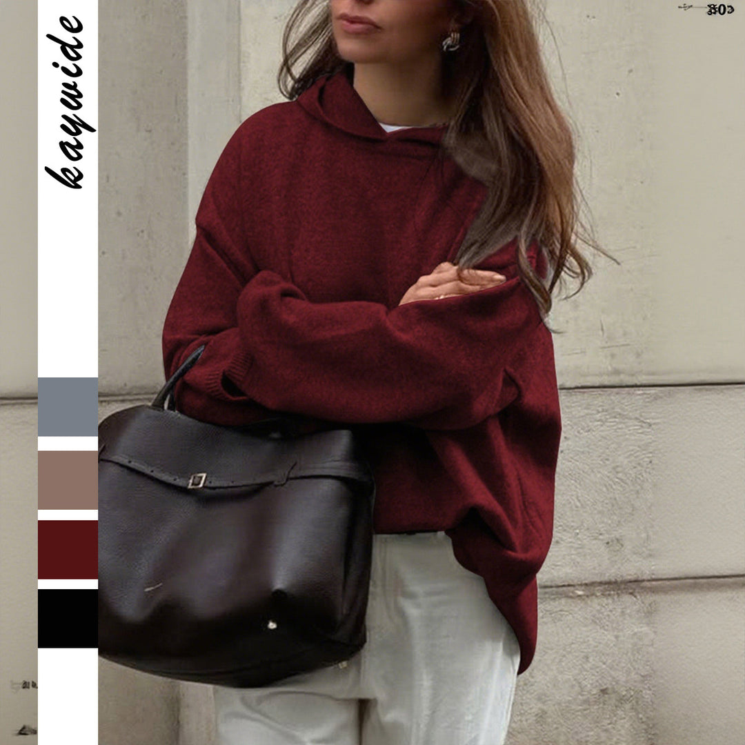 Damen nan Oversize-Polo-Feinstrickpullover mit umgelegtem Kragen und Raglanärmeln Drune