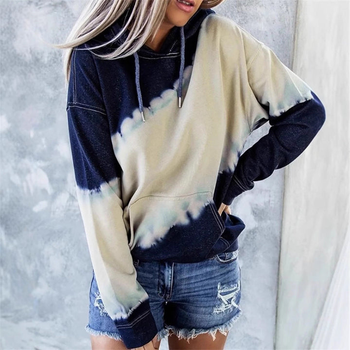 Damen lockerer Hoodie mit tieferem Kragen und einzigartigem Batikdesign Drune