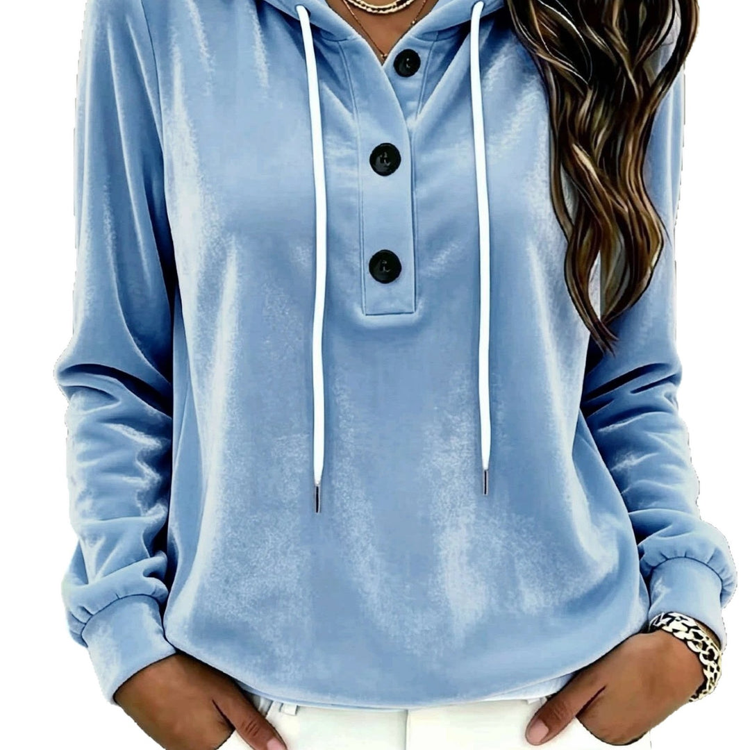 Damen Samt-Hoodie mit Knopfleiste, Kapuze und weichem Fleece-Finish Drune