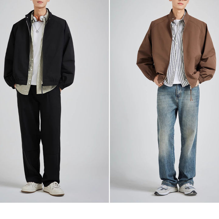 Herren leichte oversized Bomberjacke mit Stehkragen und elastischen Bündchen Drune