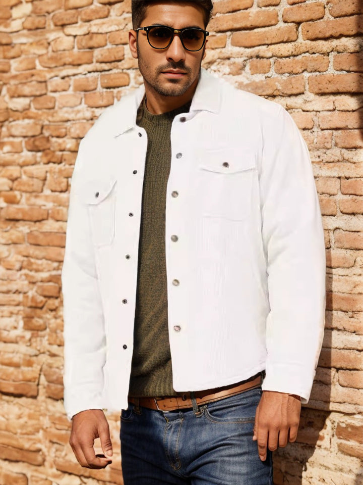 Herren Kord-Worker-Overshirt mit Druckknopfleiste, Pattentaschen und aufgesetzten Eingrifftaschen Drune