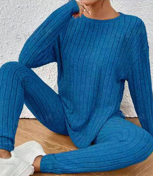 Damen Geripptes Feinstrick-Relax-Set mit Oversize-Pullover und schlanker Joggerhose Drune
