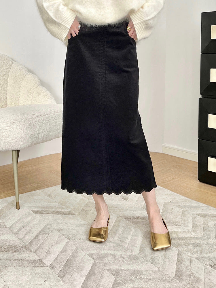 Damen Elegant geschnittener Maxirock mit skulpturaler Saumlinie Drune